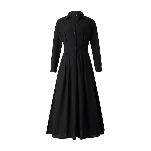 VISgogo Vestido elegante para mujer, color sólido/estampado de leopardo, manga larga, vestido camisero con cintura ceñida, S-XXXXXL VISgogo moda