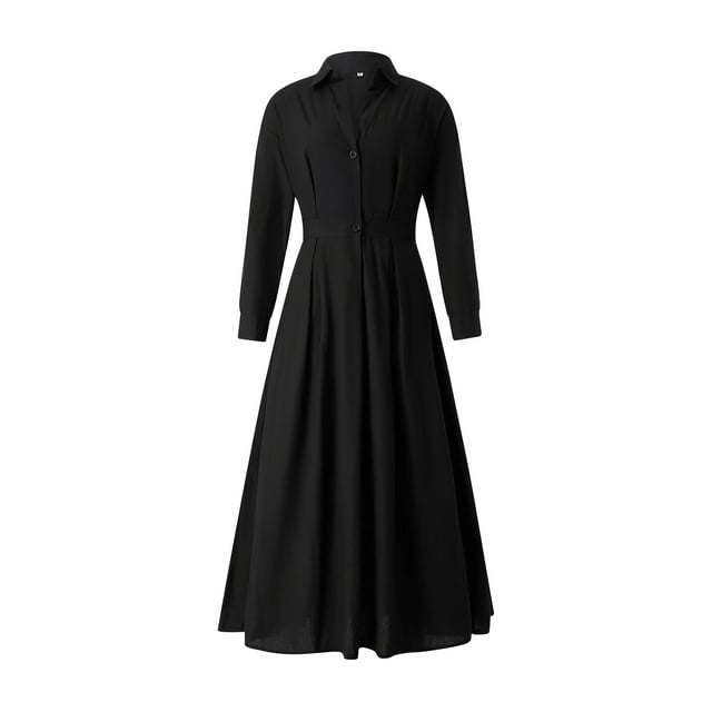 VISgogo Vestido elegante para mujer, color sólido/estampado de leopardo, manga larga, vestido camisero con cintura ceñida, S-XXXXXL VISgogo moda