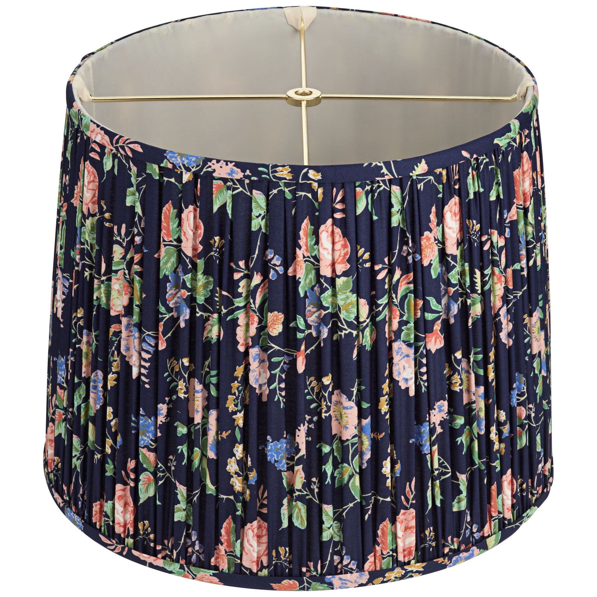 Springcrest Sally 13" Top x 15" Bottom x 12" High x 12" Slant Print Lamp Shade Replacement Navy Blue Pleated Rose Floral Spider Harp Finial