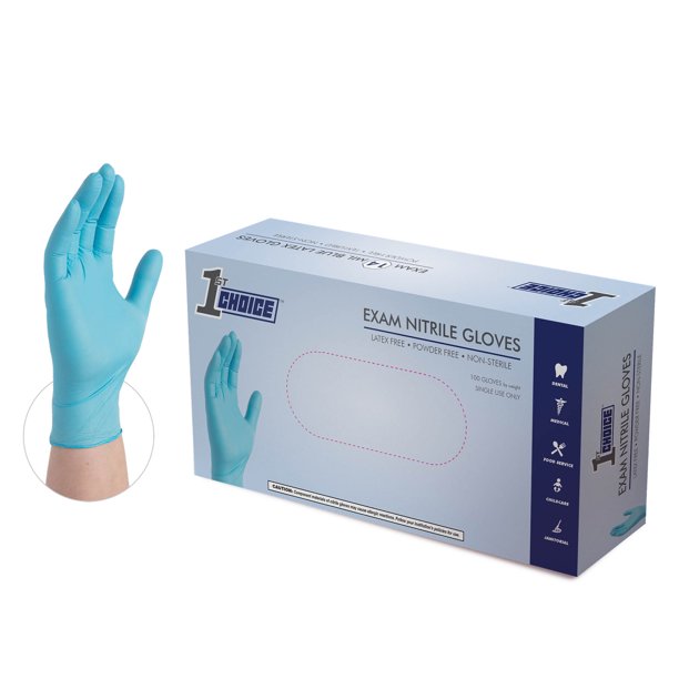 1st Choice Blue Nitrile Disposable ChemoRated & FentanylResistant Exam Gloves 3 Mil, Large 100