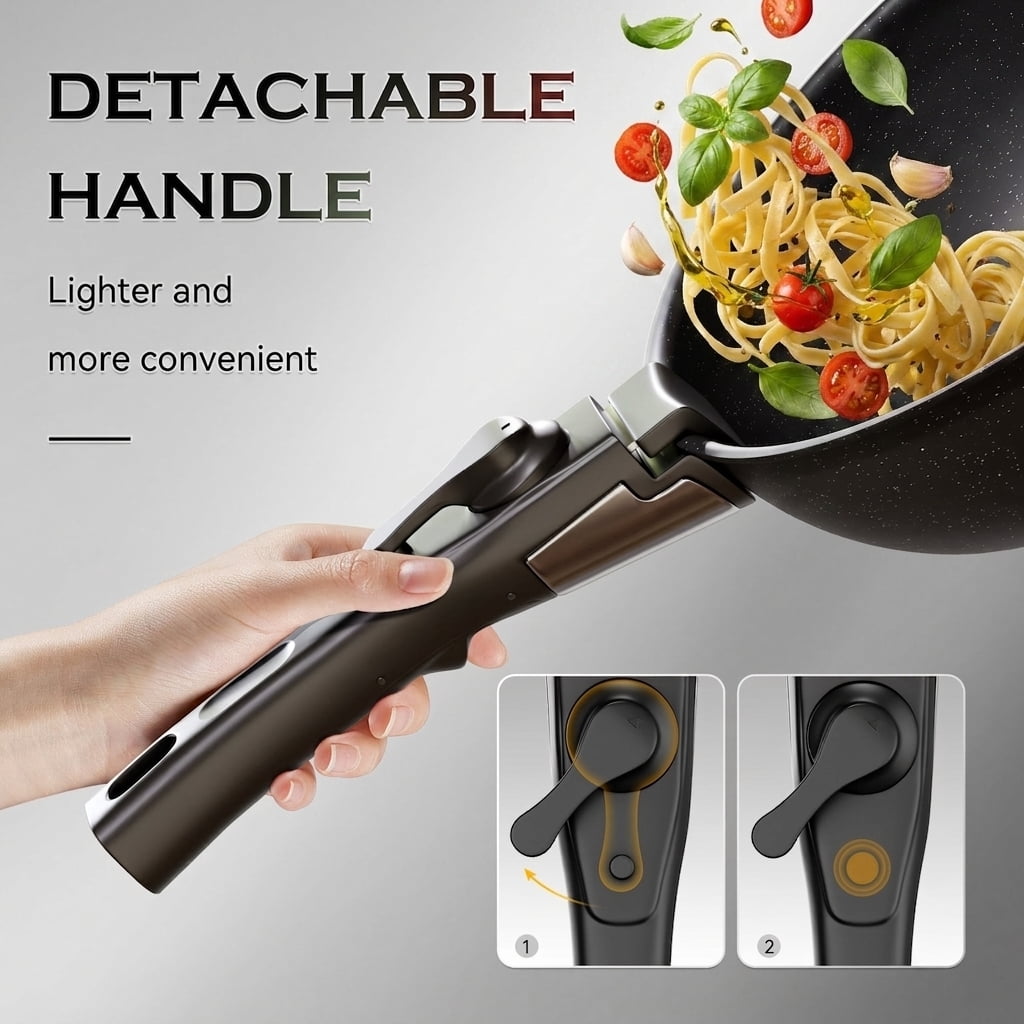 Fenbeli 18-Piece Ceramic Nonstick Cookware Set with Removable Handles, Stackable Pots and Pans, Fridge Storage Lids, Pot Protectors, Induction Compatible