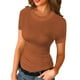 thumbnail image 1 of Top de manga corta con cuello redondo y canalé ajustado para mujer: elegante prenda para combinar, versátil con vaqueros o faldas - S-XXL, 1 of 5