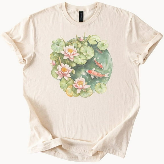 Kiraa Tee With Lotus Flower Koi Fish Pond Graphic T Shirt Water Lily Tee Nature Lover Gift Birthday Gifts; For Men & Women