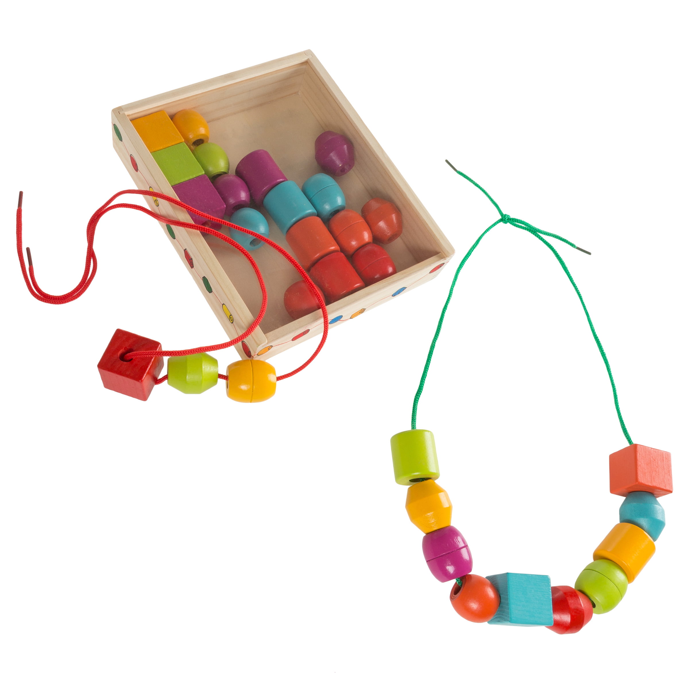 60PCS Wooden String Lacing Threading Bead Child Intelligence Education Block Toy 