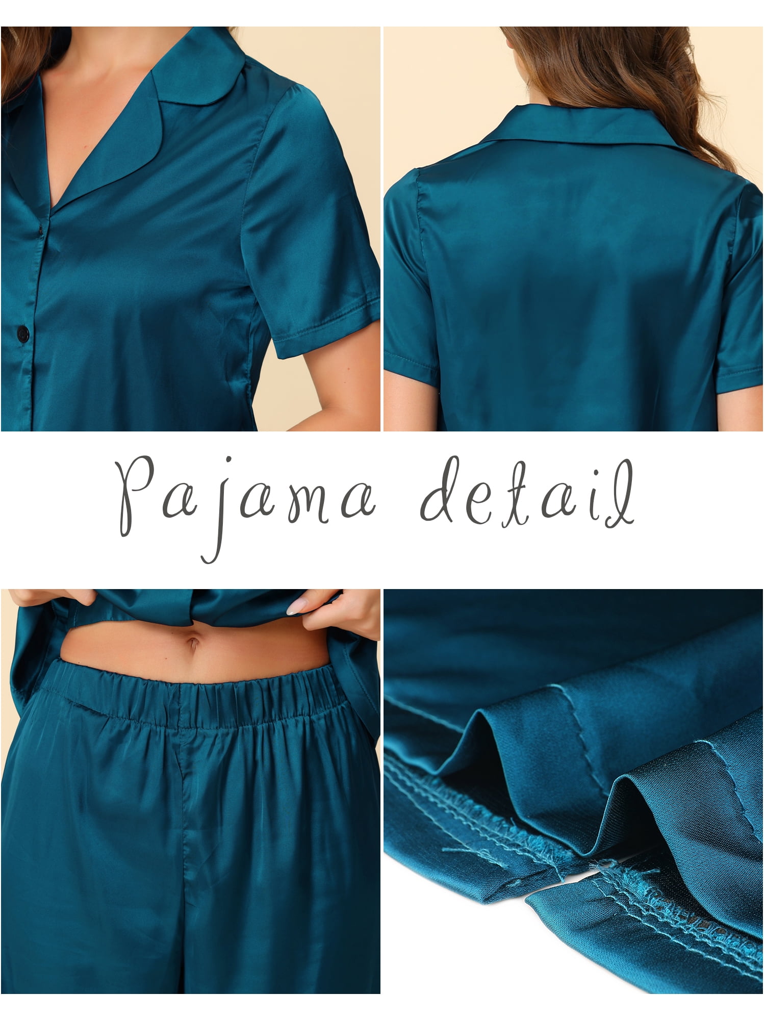 Unique Bargains Women's Loungewear Tops and Capri Pants Satin Pajama Sleepwear Sets