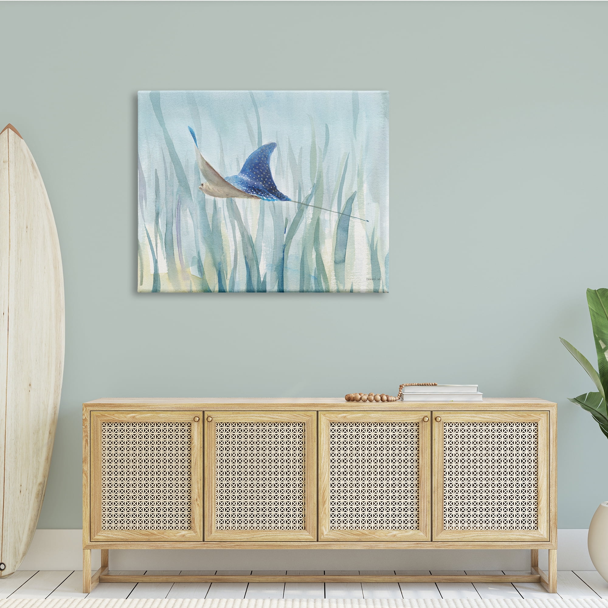 Stupell Industries Stingray Aquatic Animal Ocean Blue Spotted Sea Creature, 48 x 36, Design by Danhui Nai