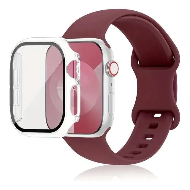 Correa de Silicona con Funda Protectora de Cristal para Apple Watch, Compatible con Todas las Series