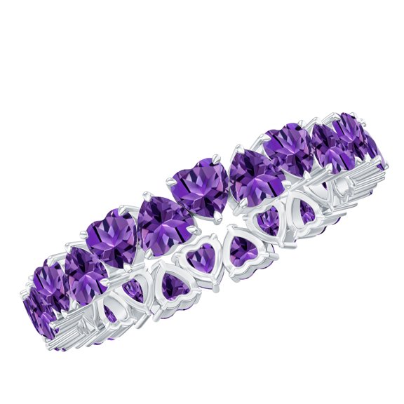 Rosec Jewels 6 CT Claw Set Amethyst Ring, Heart Shape Amethyst Gold Eternity Ring for Women, 925 Sterling Silver, US 4.00