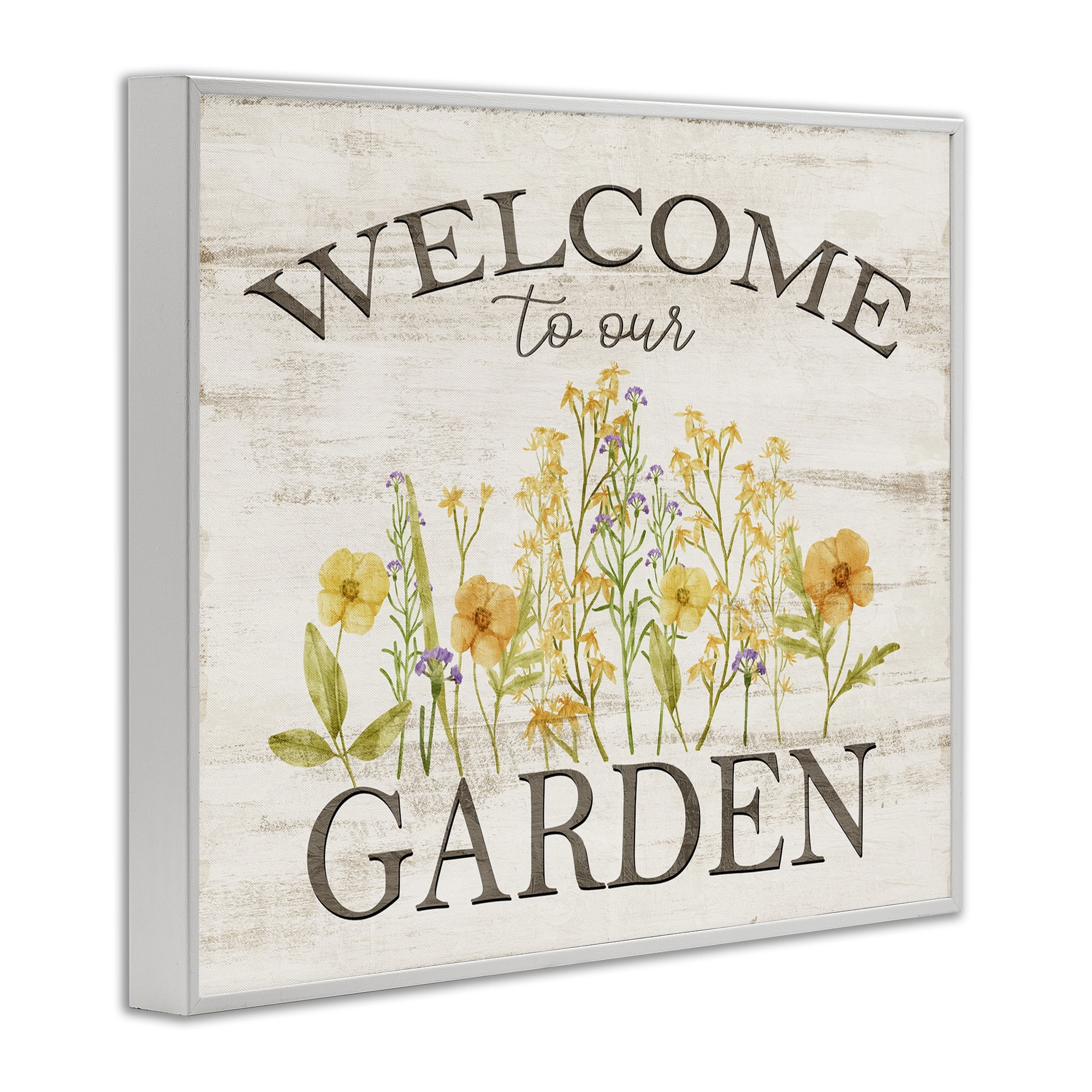 Stupell Industries Welcome To Our Garden Botanical & Floral Painting White Framed Art Print Wall Art, 30 x 24