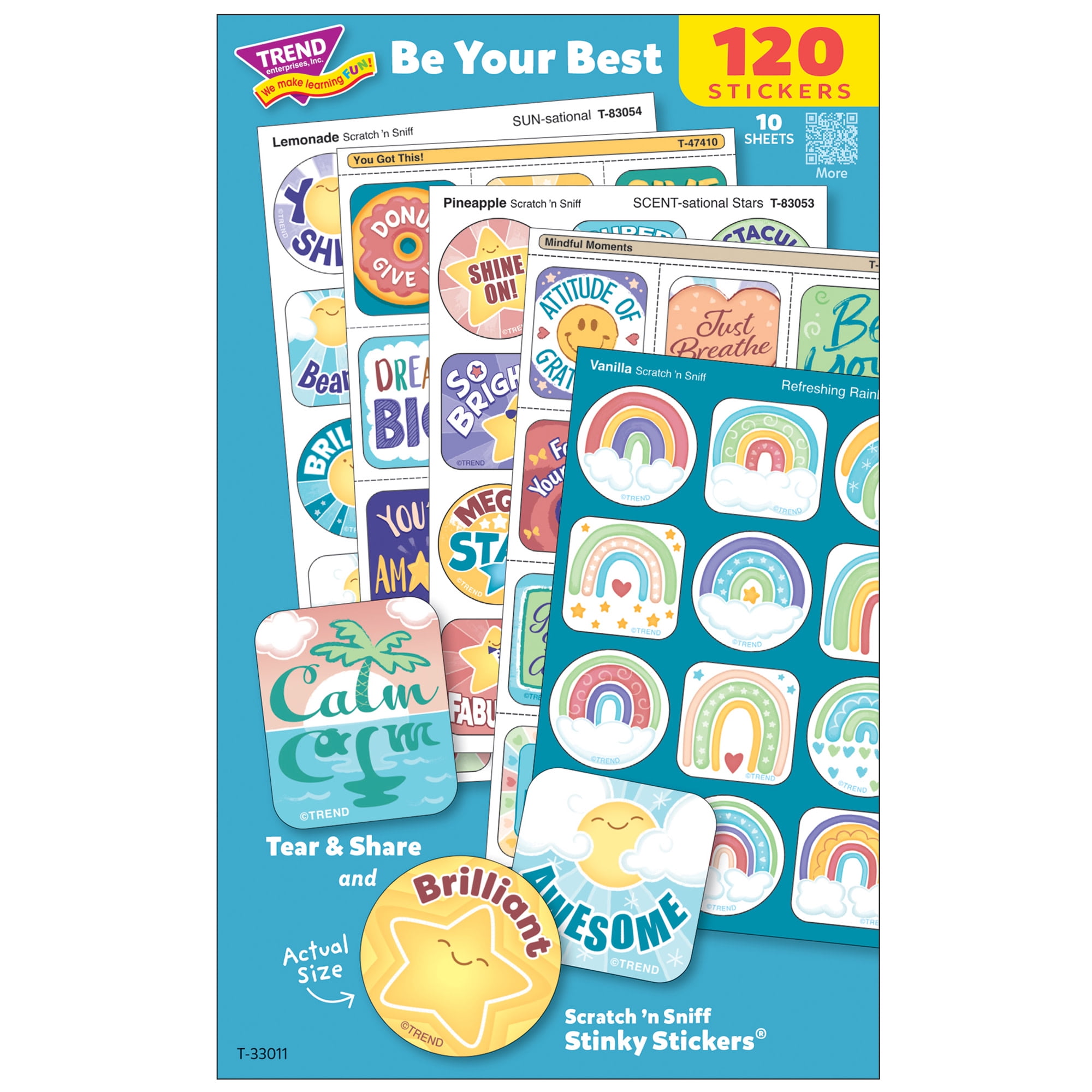 TREND: Scratch 'N Sniff: Be Your Best - 120ct Scented Stinky Stickers Variety Pack-10 Sheets, Calming Colors, Motivation, Confidence-Boosting Messages