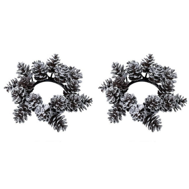 Christmas Candle Rings Wreath 3 Inch Center Pine Cone Red Berry Artificial Greenery Candle Holder Centerpiece for Holiday Table Mantle Decor