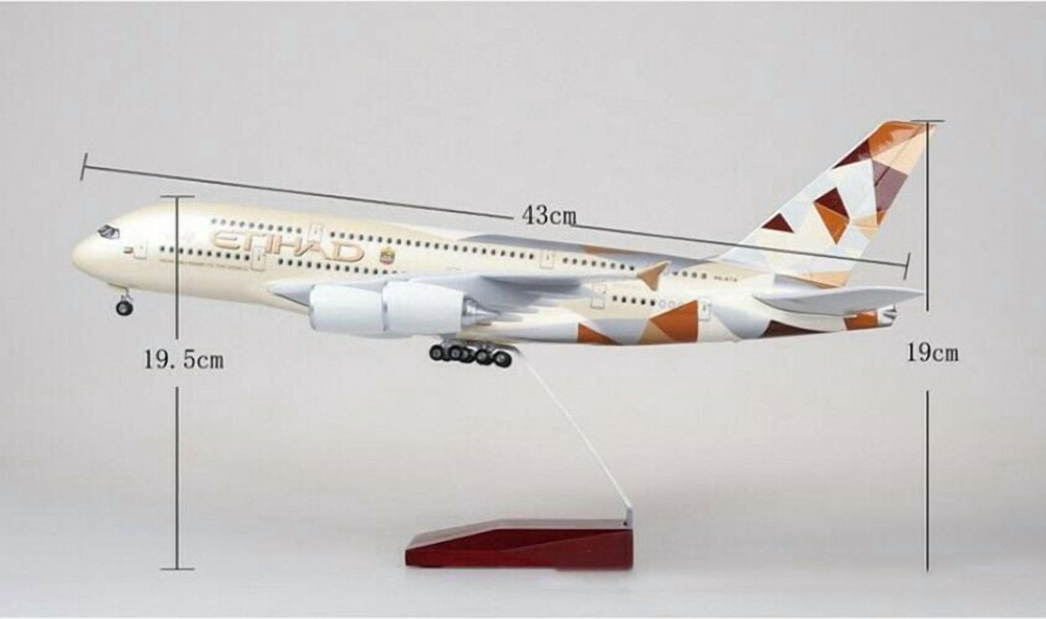 EROCK 1/160 A380 17" Etihad Airplane LED Lamp Resin Aircraft Passanger Plane Model