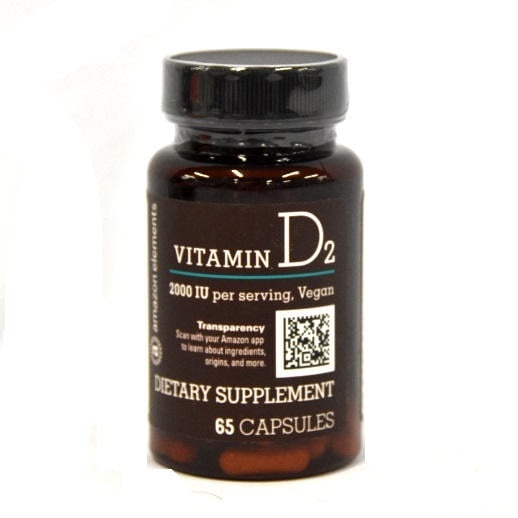 Amazon Elements Vitamin D2 2000 IU, Vegan, 65 Capsules, 2 Month Supply