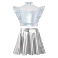 thumbnail image 3 of SiiRoh Girls Modern Jazz Latin Ballet Dance Outfits Sparkly Rhinestone Mock Neck Crop Top with Metallic Skirt Silver 14, 3 of 7
