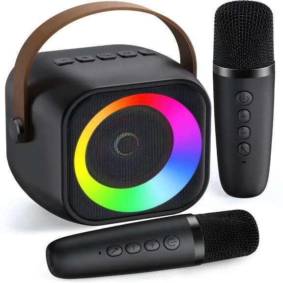 GJX Mini Karaoke Machine, Portable Bluetooth Karaoke Speaker with 2 Wireless Microphones and Party Lights for Kids and Adults, Birthday Gifts for Girls Boys Family Home Party