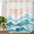 thumbnail image 3 of Aqua Coastal Beach No Hook Shower Curtain Waterproof, Bathroom Curtains with Snap in Liners and See Through Top Window, Modern Oil Painting Nautical Hotel Style Bathtub Curtains Shower 72"Wx78"L, 3 of 8
