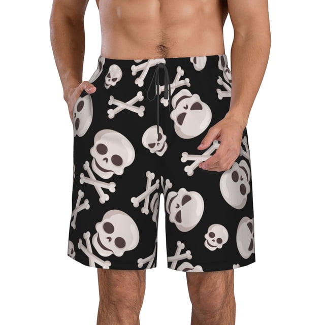Balery black white Skull bone Traje de Baño Estilo Hawaiano para Hombre, Shorts de Secado Rápido con Bolsillos-Small