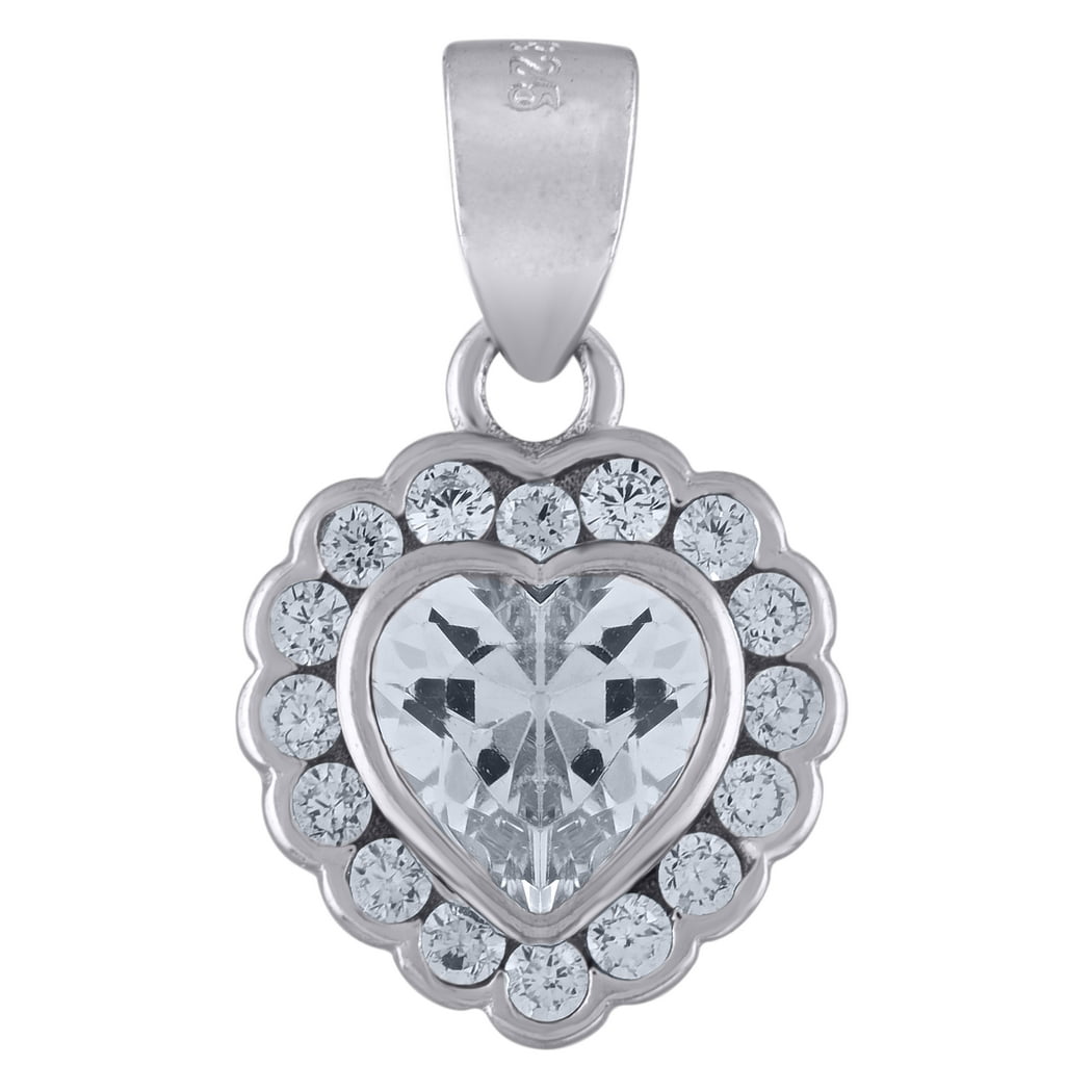 6 grams .925 Sterling Silver Vintage Heart Pave CZ Stones with Chain