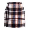 thumbnail image 2 of Plaid Patterned High Waist Mini Skirt for Women Classic Straight Fit Soft Fabric Above Knee Length Skirt Brown S, 2 of 5