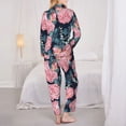 thumbnail image 3 of Pajama Sets for Women 2 Pcs, Rose Pink Flowers Button Down Long Sleeve Sleepwear Lounge PJ Sets, 3 of 6