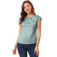 thumbnail image 1 of Unique Bargains Blouse Soyeuse à Manches Courtes pour Femmes Col Rond Plissé Décontracté Élégant, 1 of 5