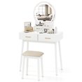 thumbnail image 1 of Gymax Small Vanity Desk w/Mirror & Lights Cushioned Stool 3 Adjustable Lighting Colors White, 1 of 10