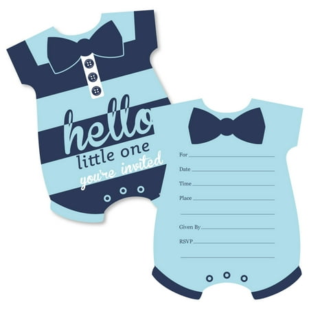 Hello Little One - Blue and Navy - Shaped Fill-In Invitations - Boy Baby Shower Invitation Cards with Envelopes - 12 (Best Friend Baby Shower Card)
