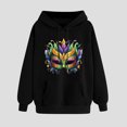thumbnail image 2 of VBTAPA Womens Mardi Gras Hoodies Carnival Themed Party Sweatshirts Novelty Printed Long Sleeve Drawstring Pullover Hoodie Celebration Parade Tops Black M, 2 of 4