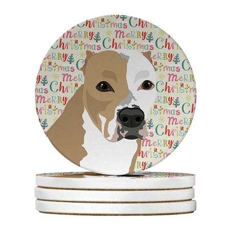 

Pit Bull Fawn #4 Christmas Large Sandstone Coasters Pack of 4 4 in x 4 in