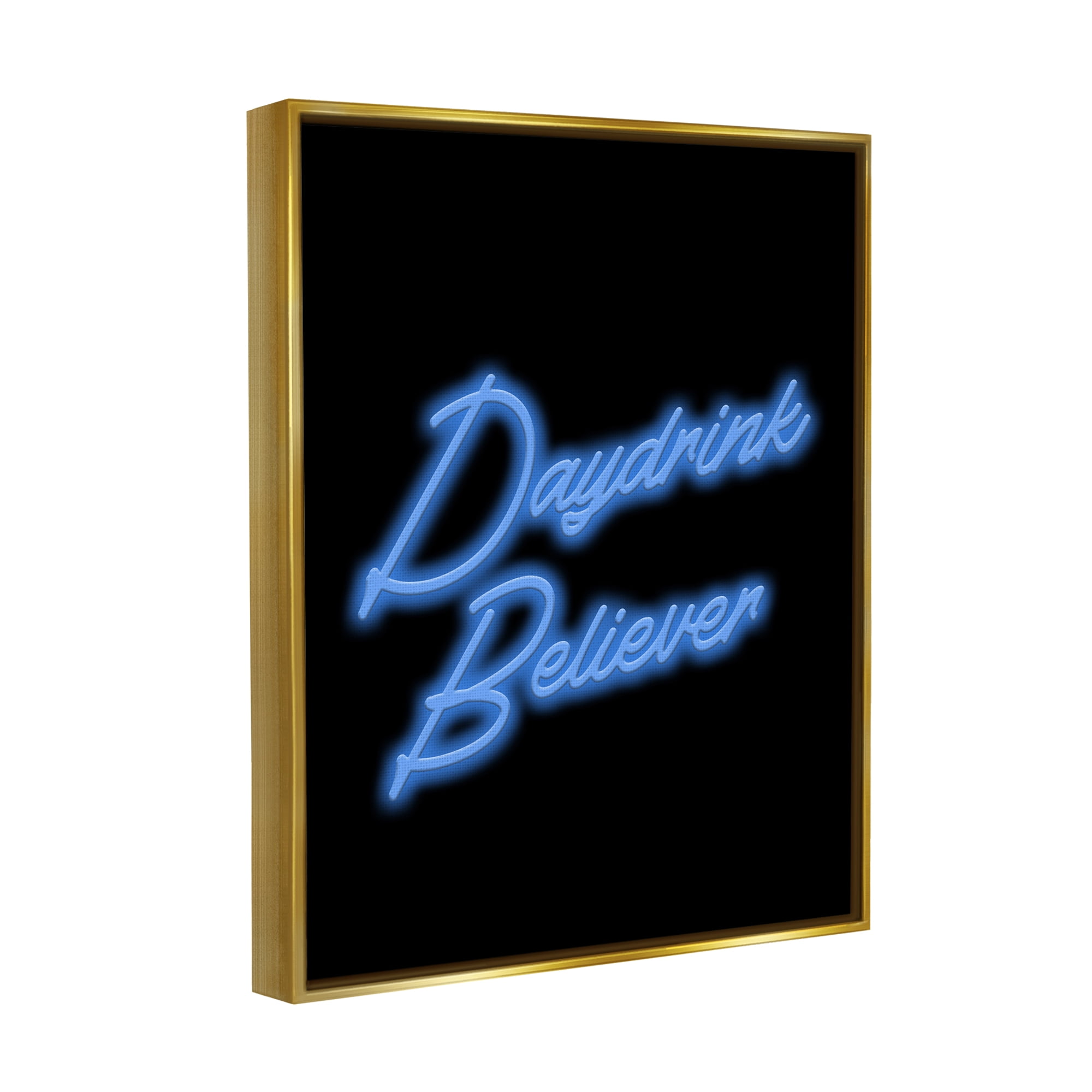 Stupell Industries Neon Daydrink Believer Phrase Inspirational Painting Gold Floater Framed Canvas Art Print Wall Art, 25 x 31