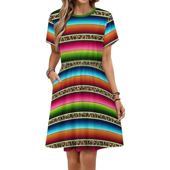 Leopard Serape Sundress Short Sleeve Dress Summer Women Clothes Dress for Women Dresses