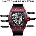 thumbnail image 5 of Reloj de Cuarzo Esqueleto Tonneau para Hombre, Correa de Silicona Impermeable Luminosa Estilo de Carreras, 5 of 5