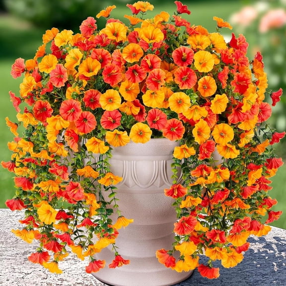Artificial Fall Mixed Flowers, Artificial Hanging Flowers for Porch, Balcony, Wall and Indoor Outdoor Decor, Orange, 30x14in
