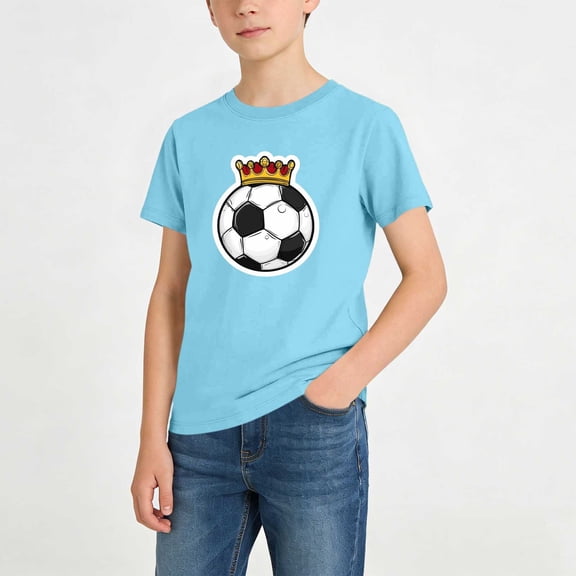 SGFCWSX Kids T Shirts Crew Neck Short Sleeve Soccer Print Casual Sports Tees for Boys Light Blue Size 7/8