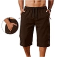 thumbnail image 2 of Men's Hiking Capri Pants 3/4 Joggers Gym/Workout Below Knee Long Shorts Lightweight Quick Dry Elastic Waist with Zipper Pockets and Drawstring Brown, 2 of 9