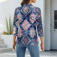 thumbnail image 3 of CCRFTGI 3/4 length sleeve womens tops Business Work Polo Shirts Basic Lapel V Neck Collared T Shirts Fall Vintage Floral Print Loose Button Down Tees Blue L, 3 of 4