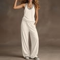 thumbnail image 5 of PRINxy Women Multi Pocket Daily Two Piece Set Summer Sleeveless V Neck Vest High Waist Wide Leg Pants Travel Home Comfortable Leisure Outfit White XL, 5 of 7