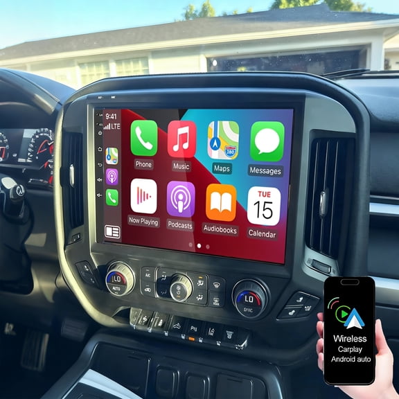 Dexico 2 64G Car Stereo Radio for Chevrolet Silverado 2014-2018 with Wireless Carplay Android Auto, 10" Touchscreen Head Unit with GPS WiFi Bluetooth FM/RDS HD Backup Camera