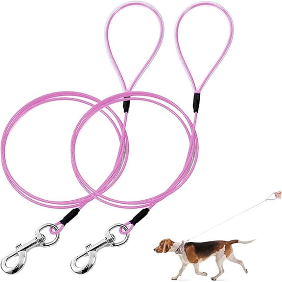 Eryueer Chew Proof Dog Leash,6FT Metal Cable Lead,Heavy Duty Leash Made of Coated Wire Rope,Chew Resistant,Great for Large Dogs and Teething Puppies (Pink*2, 6FT)