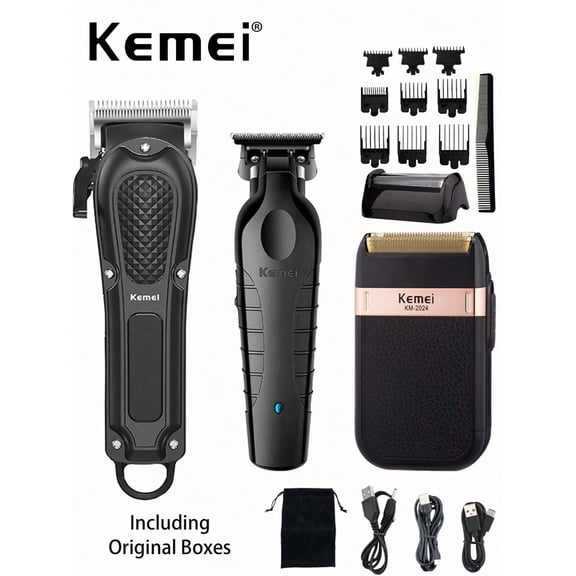 Kemei 3pieces Hair Clippers & Shaver Set KM-1071 Electric Haircut Clipper KM-2299 Sculpting Clipper
