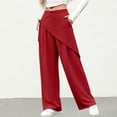 thumbnail image 5 of TEAJOPSUU Women's Wide Leg Pants High Waisted Tie Waist Wrap Pants with Pockets Casual Solid Color Daily Pants Red, 5 of 7