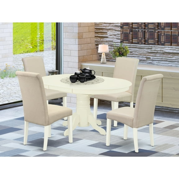 Vintage 5-Piece Dining Set - Oval Table4 Parson Chairs - Linen White Finish