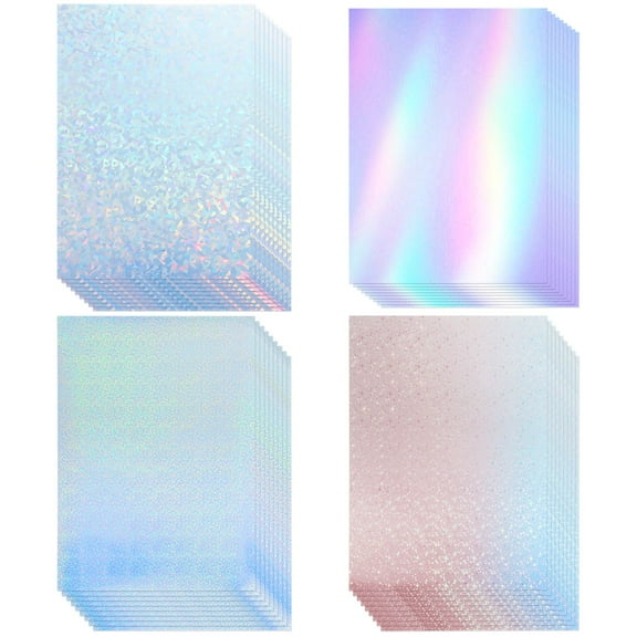 36 Sheets Holographic Sticker Paper, Holographic Vinyl Laminate Film, Self-Adhesive Waterproof Overlay Glossy Glitter Laminate Sheets, A4 Size 8.25 x 11.7 Inch