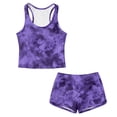 thumbnail image 4 of Xoenoiee Purple Tie Dye Print Girls 2 Piece Tankini Swimsuits, Breathable Modest Bathing Suit Round Neck Swimwear with Sporty Swim Shorts, 6-7 Years, 4 of 7