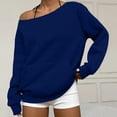 thumbnail image 2 of Womens Off Shoulder Sweatshirt Long Sleeve Basic Pullover Tops with Pocket 2026 Fall Fashion Oversized Sweatshirts Blue 2XL, 2 of 7