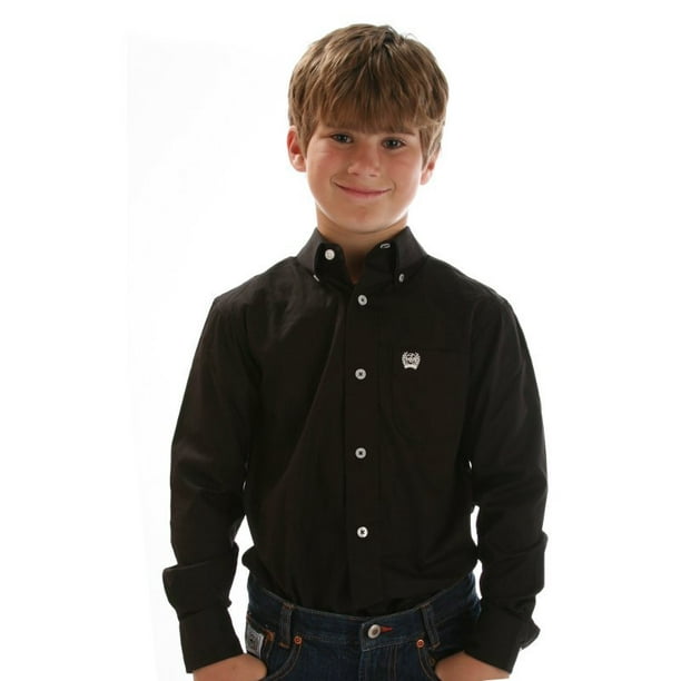 Cinch Apparel Boys Solid Button Down Shirt XL Black - Walmart.com ...