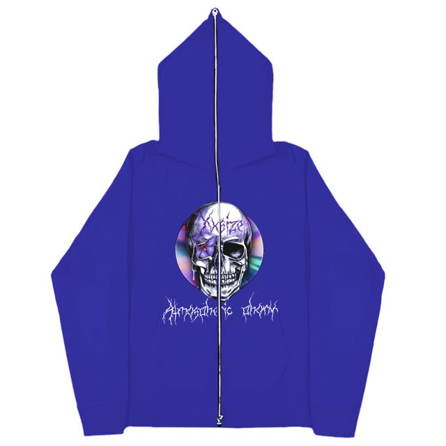 Sudadera de calavera oscura europea y americana para hombre y mujer, sudaderas con capucha góticas para pareja, sudadera de Cremallera larga de talla grande Harajuku 2023