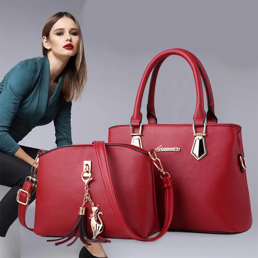 ‌2-Piece Women's Handbags - Faux Leather Messenger & Tote Set Blue