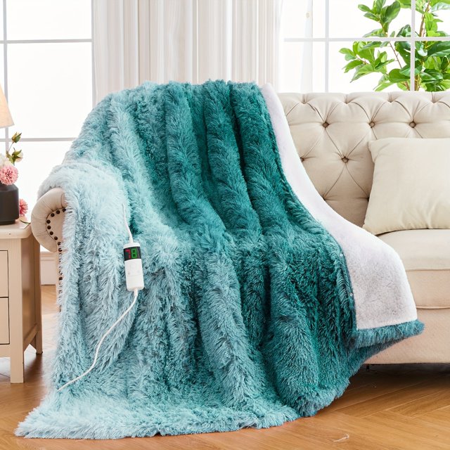 MesaSe 1pc Electric Heated Throw Blanket Soft And Cozy Electric Heating Blanket Shaggy Long Fur Faux Fur Heated Blanket With Heat Settings And Auto Shut-Off Flannel Single Person Warm