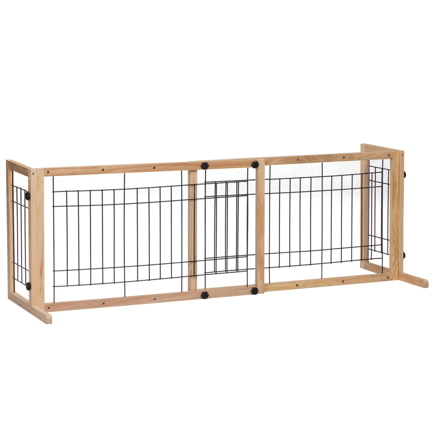 Pefilos Freestanding Pet Dog Gate 21 Inch for House Doorway Stairs Indoor Wooden Dog Fence with Side Panels, Brown Pefilos Freestanding Pet Dog Gate 21 Inch for House Doorway Stairs Indoor Wooden Dog Fence with Side Panels, Brown